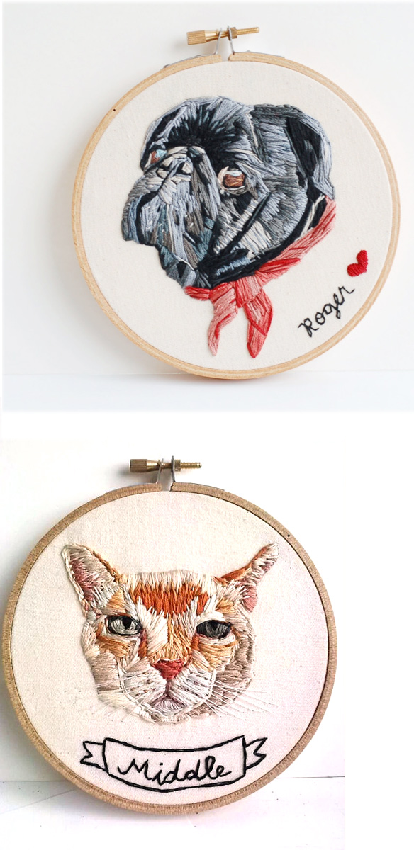 custom embroidered pet portrait by hoopla